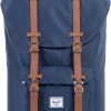 Groothandel ???? Herschel Little America - Navy/Tan Synthetic Leather / Ruime Rugzak Met 25L Opbergvolume - 15" Fleece-gevoerd Laptopvak - Magnetische Sluiting / Met Levenslange Fabrieksgarantie / Limited Lifetime Warranty / Blauw ????