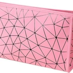 Uitgang ⌛ Fashion Favorite Toilettas Geometric Roze - Groot | Kunstleer / Polyester | 26,5 X 17 X 9,5 Cm ✨