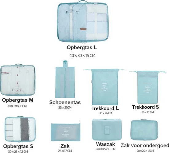 Uitgang ???? Bolture Packing Cubes Compression - Koffer En Bagage Organizer - ???? Backpack - 9 Delig - Lichtblauw ???? 5 Uitgang ???? Bolture Packing Cubes Compression - Koffer En Bagage Organizer - ???? Backpack - 9 Delig - Lichtblauw ???? - Afbeelding 3