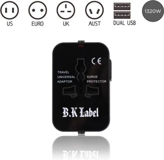 Flash-uitverkoop ???? B.K Label Universele Internationale Reisstekker - 2 Usb Poorten ???? 3 Flash-uitverkoop ???? B.K Label Universele Internationale Reisstekker - 2 Usb Poorten ????