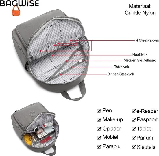 Top 10 ???? Bagwise® Rugzak - Rugtas - 10 Lt - S - Dames - Heren - (3060) Grijs ???? 5 Top 10 ???? Bagwise® Rugzak - Rugtas - 10 Lt - S - Dames - Heren - (3060) Grijs ???? - Afbeelding 3