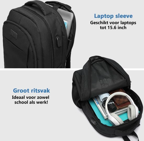 Flash-uitverkoop ⭐ Kono Rugzak - Schooltas - 15,6 Inch Laptop Rugtas - Dames/Heren - 28L - Waterafstotend - Zwart ???? 6 Flash-uitverkoop ⭐ Kono Rugzak - Schooltas - 15,6 Inch Laptop Rugtas - Dames/Heren - 28L - Waterafstotend - Zwart ???? - Afbeelding 4