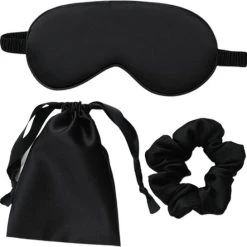Hete verkoop ✔️ Malinsi Slaapmasker 3-in-1 Bijpassend Zakje En Scrunchie - Zwart - Oogmasker - Vrouwen - Zijde - Slaapmaskers - Slaap - Cadeau Voor Haar - Sinterklaas & Kerst ????