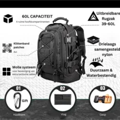 Korting ✨ Thuys - ???? Backpack 60 Liter - Rugzak – Waterdicht - Militaire - Ademend – Zwart ???? -New Rebels shop 550x547 1