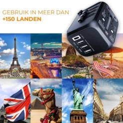 Korting ???? Douxe Universele Wereldstekker - Fast Charging Reisstekker Te Gebruiken In +150 Landen! - Zwart ???? -New Rebels shop 550x547