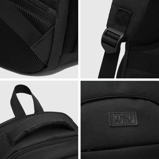 Flash-uitverkoop ⭐ Kono Rugzak - Schooltas - 15,6 Inch Laptop Rugtas - Dames/Heren - 28L - Waterafstotend - Zwart ???? 9 Flash-uitverkoop ⭐ Kono Rugzak - Schooltas - 15,6 Inch Laptop Rugtas - Dames/Heren - 28L - Waterafstotend - Zwart ???? - Afbeelding 7