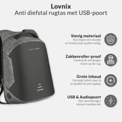 Beste recensies van ???? Lovnix Rugzak - Anti Diefstal - Inclusief Usb Oplaadstation En 3.5mm Audio Jack - Geschikt Voor Laptop - Anti Theft - Spatwaterdicht - 25L - Zwart/Grijs ???? -New Rebels shop 550x550 867