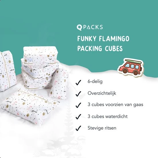 Goedkoopste ???? Qpacks - Funky Flamingo Packing Cubes Set 6-delig - Waterdicht - Patroon - Wit Print - Toilettas - Koffer Organiser - ???? Backpack ❤️ 11 Goedkoopste ???? Qpacks - Funky Flamingo Packing Cubes Set 6-delig - Waterdicht - Patroon - Wit Print - Toilettas - Koffer Organiser - ???? Backpack ❤️ - Afbeelding 9