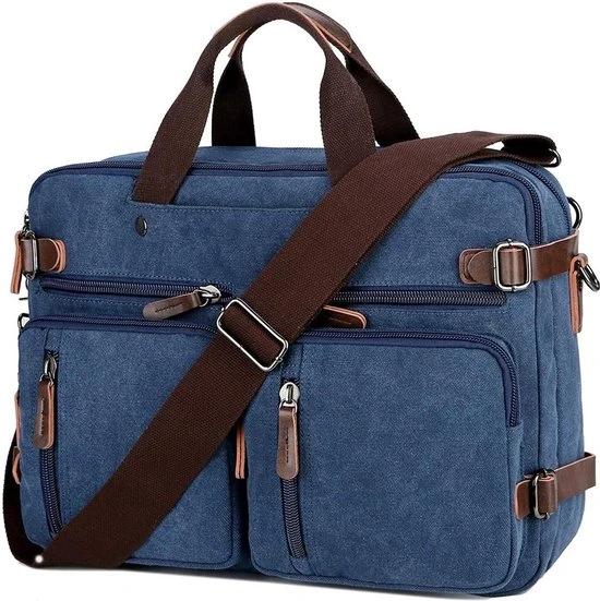 Korting ???? Mainbags Laptoptas - 3in1- 15Inch - Blauw - 15 Vak - Canvas - Leer ✔️ 3 Korting ???? Mainbags Laptoptas - 3in1- 15Inch - Blauw - 15 Vak - Canvas - Leer ✔️