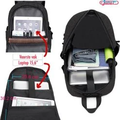 Groothandel ⭐ JAMY First Rugzak Anti Diefstal - Rugzak Meisjes - Kerst Cadeau - Rugzak Jongens - USB En Headphone - Laptop - Black Friday ⌛ -New Rebels shop 550x551 8