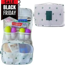 Top 10 ???? Reismonkey Ophangbare Toilettas Met Haak – Wit Met Cactus Print – Travel Bag Organizer Voor Dames/Meisje – Hangende Make-up Tas/Cosmetic Bag – Reizen - Cadeau Voor Dames/Vrouwen ????