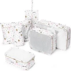 New Rebels shop 12 Goedkoopste ???? Qpacks - Funky Flamingo Packing Cubes Set 6-delig - Waterdicht - Patroon - Wit Print - Toilettas - Koffer Organiser - ???? Backpack ❤️