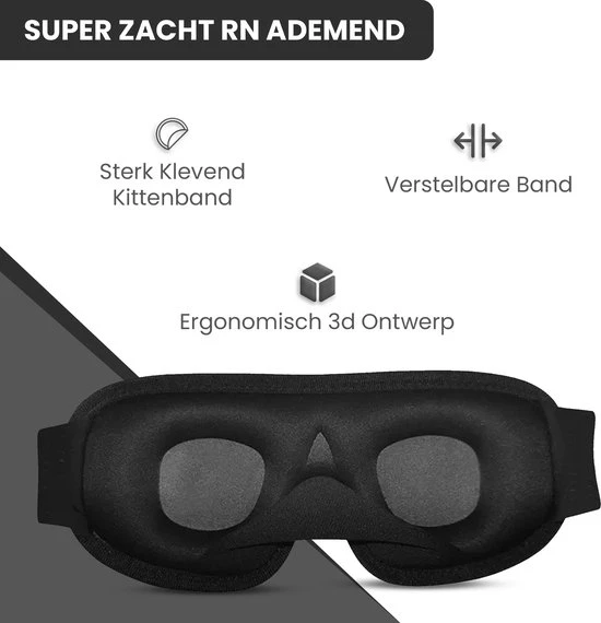 Beste Verkoop ???? Fresh & Fit® Zwart Luxe Traagschuim Slaapmasker Vrouwen - Kinderen- Mannen - 100% Verduisterend ???? 4 Beste Verkoop ???? Fresh & Fit® Zwart Luxe Traagschuim Slaapmasker Vrouwen - Kinderen- Mannen - 100% Verduisterend ???? - Afbeelding 2