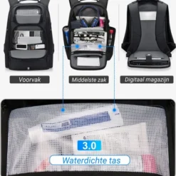 Goedkoop ???? Brandie® - Rugzak - Fit 15.6 Inch Laptop Rugzak - Schooltas - Reistas - Gewicht 1.2kg - Voor Heren Tas - Waterdichte Rugzakken - Opladen Via USB - Anti Diefstal - Hoge Capaciteit - 5076(3.0) Zwart - Maat 46*35*22*(cm) ???? -New Rebels shop 550x571 1