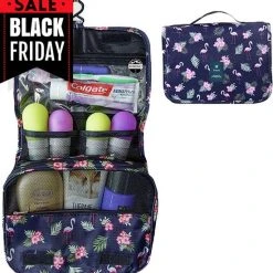 Kopen ???? Reismonkey Ophangbare Toilettas Met Haak – Donkerblauw Met Flamingo Print – Travel Bag Organizer Voor Dames/Meisje – Hangende Make-up Tas/Cosmetic Bag – Reizen - Cadeau Voor Dames/Vrouwen ????