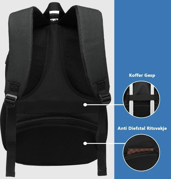 Flash-uitverkoop ⭐ Kono Rugzak - Schooltas - 15,6 Inch Laptop Rugtas - Dames/Heren - 28L - Waterafstotend - Zwart ???? 8 Flash-uitverkoop ⭐ Kono Rugzak - Schooltas - 15,6 Inch Laptop Rugtas - Dames/Heren - 28L - Waterafstotend - Zwart ???? - Afbeelding 6