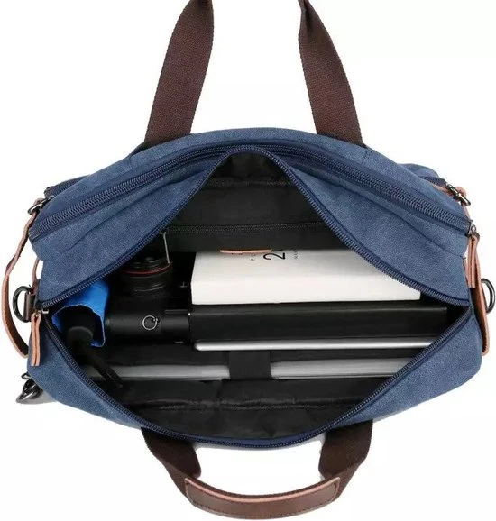 Korting ???? Mainbags Laptoptas - 3in1- 15Inch - Blauw - 15 Vak - Canvas - Leer ✔️ 5 Korting ???? Mainbags Laptoptas - 3in1- 15Inch - Blauw - 15 Vak - Canvas - Leer ✔️ - Afbeelding 3