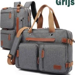 Beste Verkoop ???? Merkloos Converteerbare Rugzak - Messenger Schouderrugzak - 17,3 Inch Laptoptas - Handtas - Zakelijke Reisrugzak Rugzak - Grijs ????