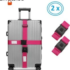Hete verkoop ???? Bagwise 2 X Kofferriem - Bagage Band - Luggage Belt - Bagage Gordel -Afstelbaar - 200cm X 5cm - Roze ????