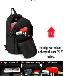 Groothandel ⭐ JAMY First Rugzak Anti Diefstal - Rugzak Meisjes - Kerst Cadeau - Rugzak Jongens - USB En Headphone - Laptop - Black Friday ⌛ -New Rebels shop 550x629 11