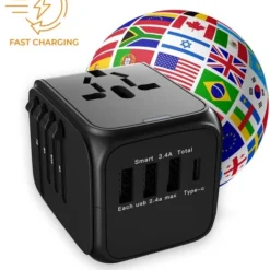 Korting ???? Douxe Universele Wereldstekker - Fast Charging Reisstekker Te Gebruiken In +150 Landen! - Zwart ????