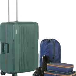 Uitgang ???? CarryOn Protector Luxe Koffer - Trolley 66cm Met TSA-klikslot - 4-delige Packer Set - Ultralicht - Groen ????