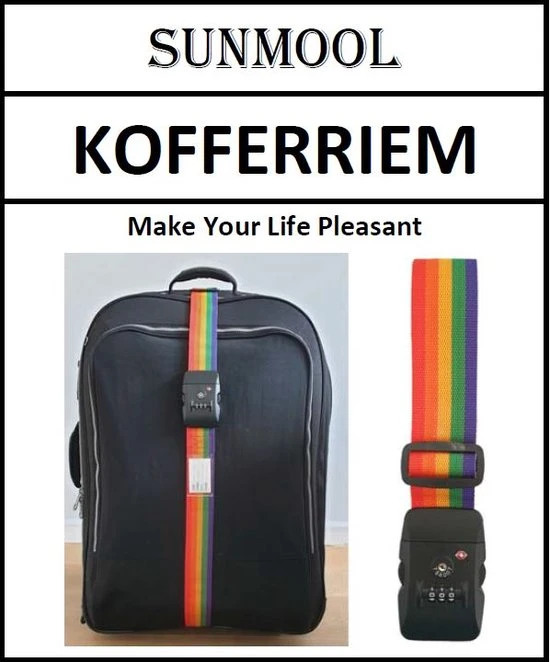 Beste Verkoop ❤️ SUNMOOL Kofferriem Met TSA Cijfer Slot - Bagage Riem - Luggage Strap - 200 Cm - Regenboog - 2 Stuks ???? 8 Beste Verkoop ❤️ SUNMOOL Kofferriem Met TSA Cijfer Slot - Bagage Riem - Luggage Strap - 200 Cm - Regenboog - 2 Stuks ???? - Afbeelding 6