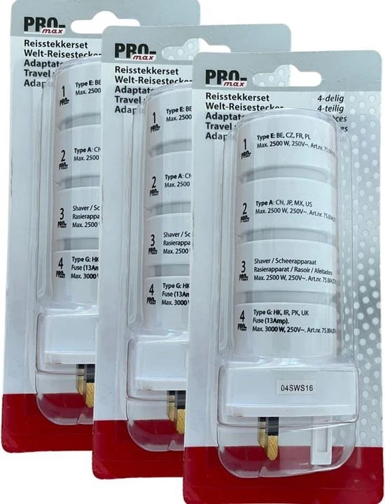 Promo ???? PROmax Pro-Max Reisstekker - Wereldstekker Universeel - 4-delig - 3-pack ???? 3 Promo ???? PROmax Pro-Max Reisstekker - Wereldstekker Universeel - 4-delig - 3-pack ????
