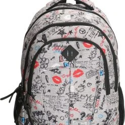 Promo ???? Enrico Benetti Punk Rock Graffiti Rugzak School Tas 8-16 Jaar A4 Grijs 15" Laptop Vak ⭐